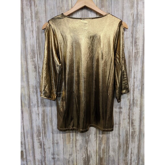 Michael Kors Gold Shimmer Top M Antique Brass Party Holiday New Years NWT $110 - Picture 2 of 10